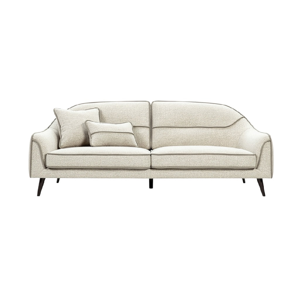 **Tytuł techniczny: Elegancka, jasna sofa z poduszkami, nowoczesny design**